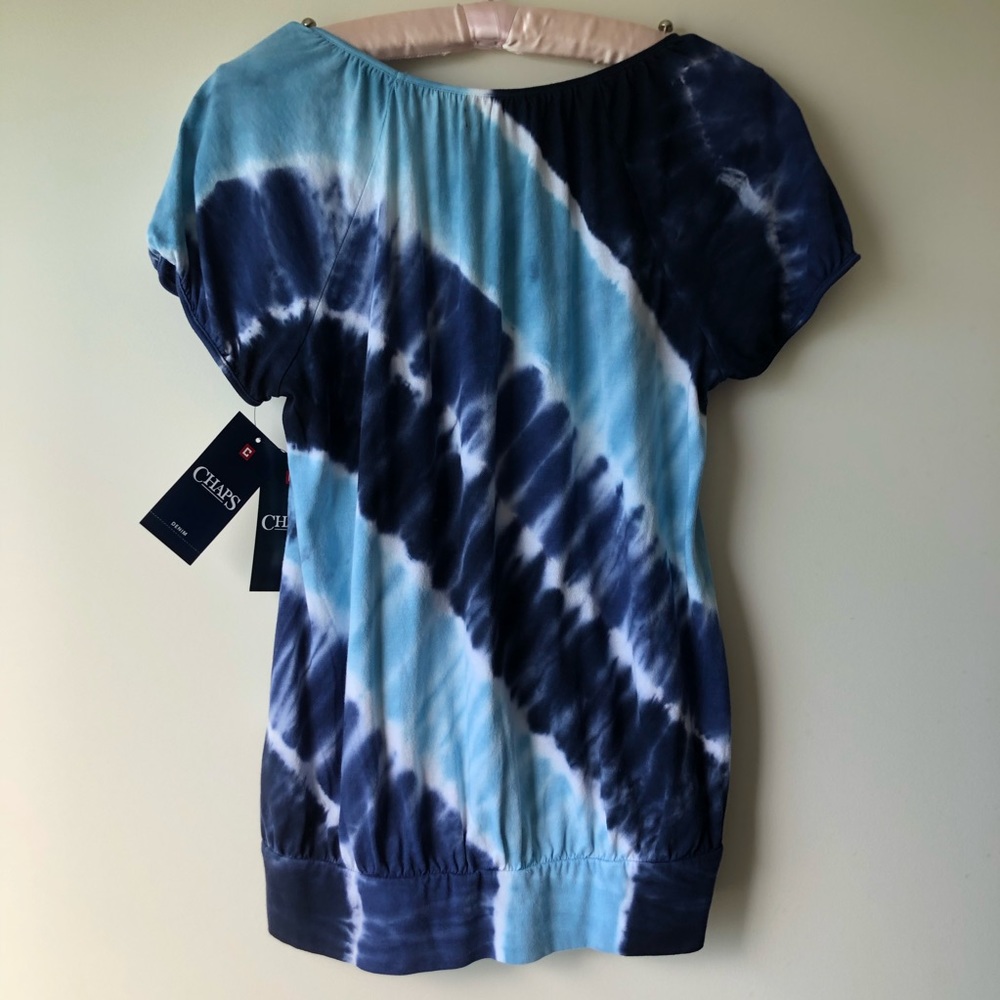 Chaps Denim Blue Tie Dye Striped Blouse, S - Picture 5 of 8